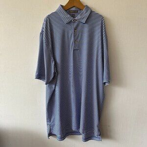 Peter Millar Summer Comfort Polo Shirt Mens Large Blue Striped Embroidered LOGO